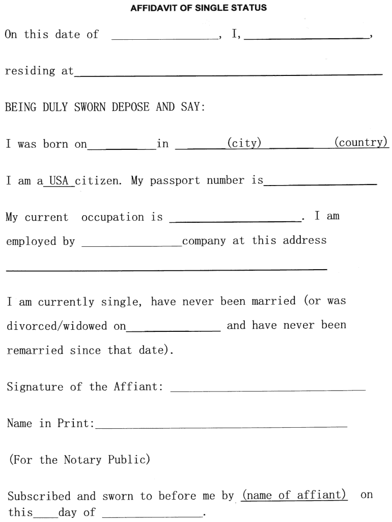 Single Status Affidavit  Form